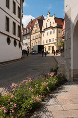 Fototapeta na wymiar Old town street with traditional houses in old town of Füssen, Bavaria, Germany