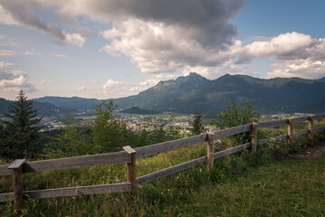 Fototapeta na wymiar Alpine green landscape in summer on a cloudy day, Reutte, Austria