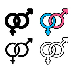 Gender icon set pink and blue color. The sign of a woman and man.Vector