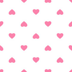 
Pink pattern of hearts on a white isolated background.