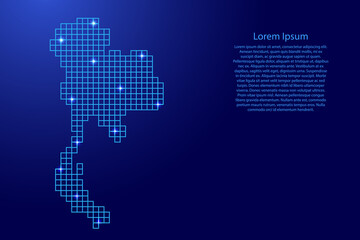 Fototapeta premium Thailand map silhouette from blue mosaic structure squares and glowing stars. Vector illustration.