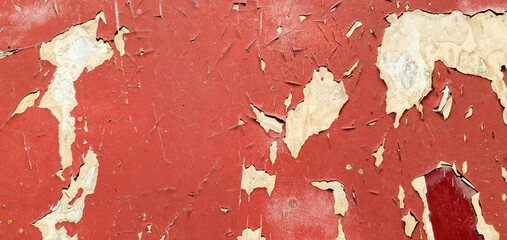 Rusty metal rotten sheet Wide background. Weathered iron rusty metallic texture. Abstract web banner.