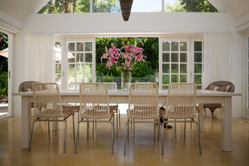 Bouquet of flowers on dining table