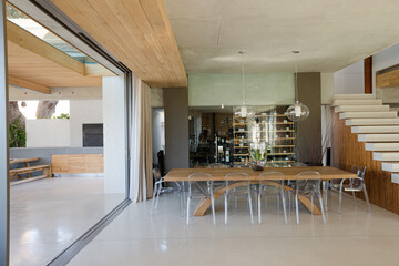 Chairs at table in dining room