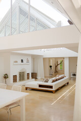 Sofa and fireplace in modern living room