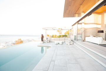 Swimming pool and patio of modern house