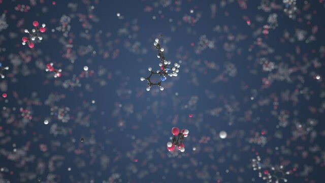 Doxylamine succinate molecule made with balls, conceptual molecular model. Chemical looping 3d animation