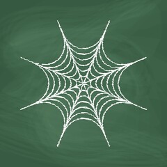 Cobweb line Icon design, white chalk. Draw a picture on the blackboard. Halloween spider web. 