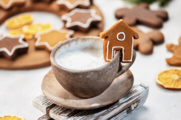 christmas background with hot chocolate