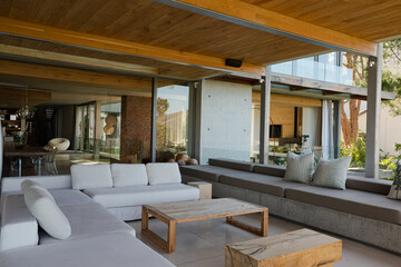 Sofas and tables on modern patio