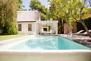 Swimming pool and backyard of modern house