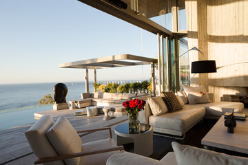 Sofa and fireplace  in modern living room