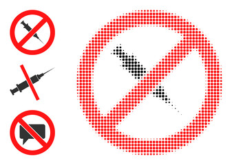 Halftone stop vaccine. Dotted stop vaccine designed with small circle elements. Vector illustration of stop vaccine icon on a white background. Halftone pattern contains circle elements.