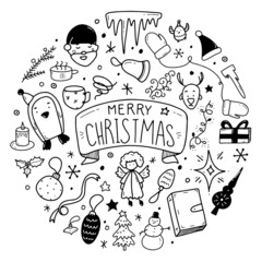 Big set of Christmas design element in doodle style