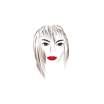 Stylish, elegant lady, image, head, strokes, brushstroke, red lips - drawing, art - vector. Fashion.