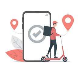 Home delivery. Online shopping. Courier service. Flat colored illustration. Isolated on white background. 