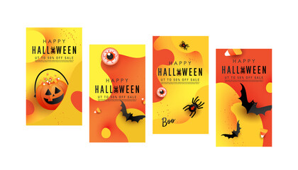 A set of halloween themed party decorations. Vector illustration. Templates for social media stories
