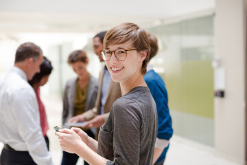 Businesswoman smiling in meeting