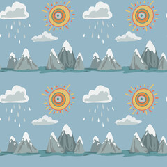 seamless pattern with a mountain landscape in the Scandinavian style