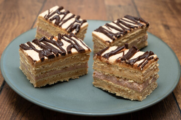 Portion of layered creamy cake