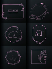 Collection of luxury logos. Rose gold initials and floral emblems for company logo, corporate identity and wedding monograms
