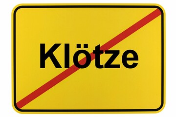 Illustration eines Stadtausgangsschildes der Stadt Klötze