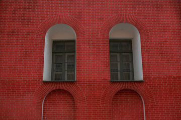 Brick wall with windows. Windows and wall.
