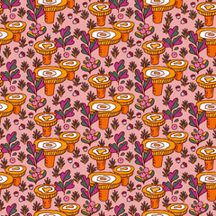 Seamless pattern with mushrooms