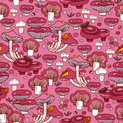 Seamless pattern with mushrooms