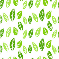Hand drawn doodle leaf pattern. Seamless pattern with leaves on white background. Wrapping paper, invitation, home decor, fashion textile, background.