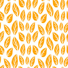 Autumn leaves pattern. Hand drawn doodle leaf pattern. Seamless pattern with orange leaves. Wrapping paper, invitation, home decor, fashion textile, background. orange leafy background.