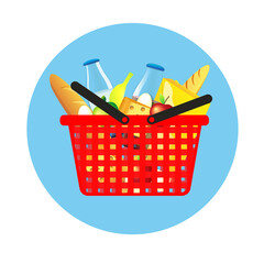 Shopping basket with groceries. Shopping for groceries in the store