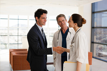 Businessman and doctor talking in meeting