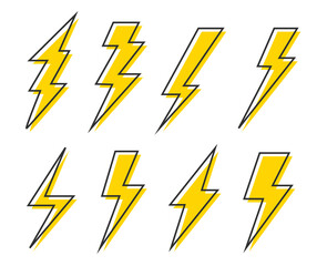 Set lightning bolt icons, Thunderbolt flat style, yellow flash thunder symbols , electric thunderbolt, lighting, electric charge icon for apps and websites	
