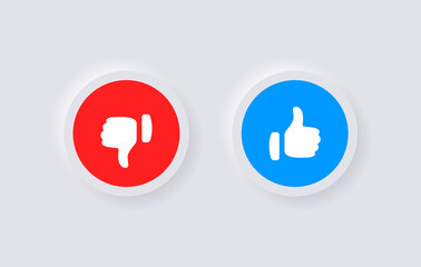 Like and dislike icons, Thumb up and thump down button - neumorphism buttons - circle Neumorphic UI UX Design Elements
