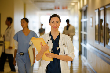 Portrait of doctor and aging patient in hospital room