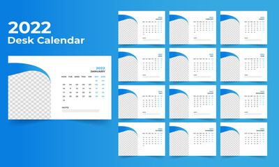 Desk Calendar template.The week monday on Sunday. Set of 12 Month