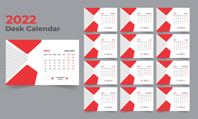 Desk Calendar template.The week monday on Sunday. Set of 12 Month