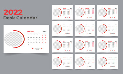 Desk Calendar template.The week monday on Sunday. Set of 12 Month