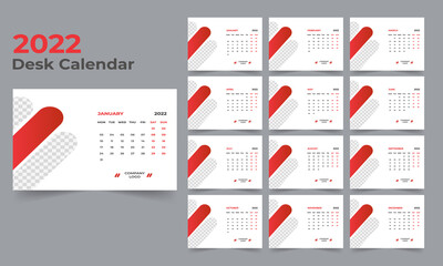 Desk Calendar template.The week monday on Sunday. Set of 12 Month