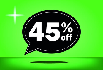 45% off - black and green floating balloon - with green background - banner for discount and reduction promotional offers