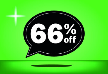 66% off - black and green floating balloon - with green background - banner for discount and reduction promotional offers