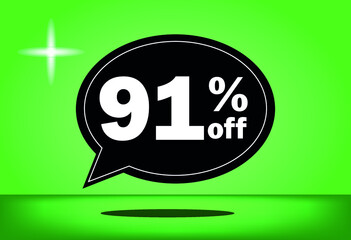 91% off - black and green floating balloon - with green background - banner for discount and reduction promotional offers