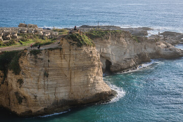 Rocks on Mediterranean Sea coast in Beirut capital city of Lebanon