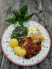 Grandmas style, colorful vegetarian plate with Giant goosefoot