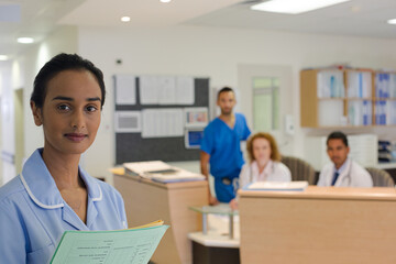 Obraz premium Nurse standing in hospital hallway