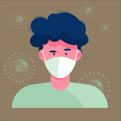 in the picture a masked man among the coronavirus