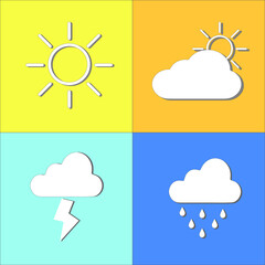 icon of different weather, sun, rain, thunderstorm, snow icon