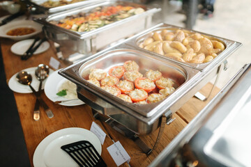 Delicious appetizers at a buffet close-up