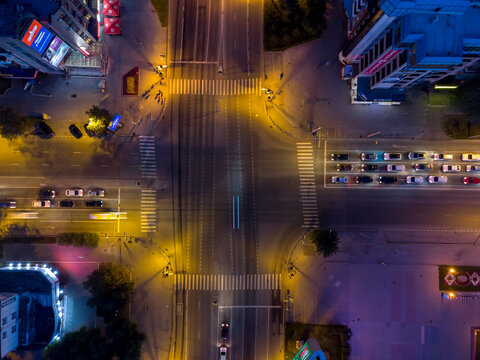 Road intersection, top view, summer night, Tyumen